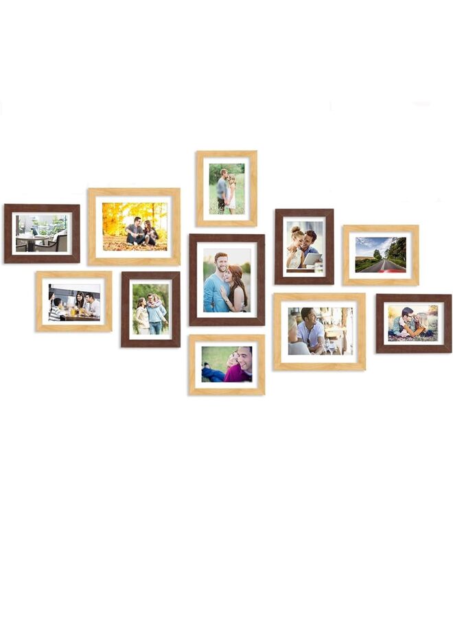 يُسلِّم مجموعة إطارات صور لتزيين الجدران، مجموعة إطارات جدارية للعرض على الحائط أو على سطح الطاولة، أخف وزناً من الإطارات الخشبية (اللون: بني) - Image 1